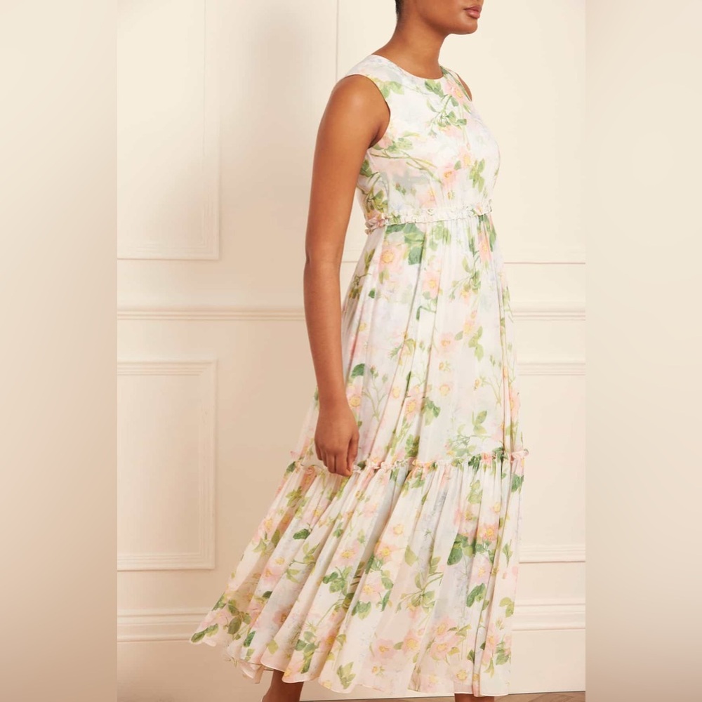 Needle & Thread White Floral Ruffle Maxi Dress with Green Accents - Picture 5 of 14